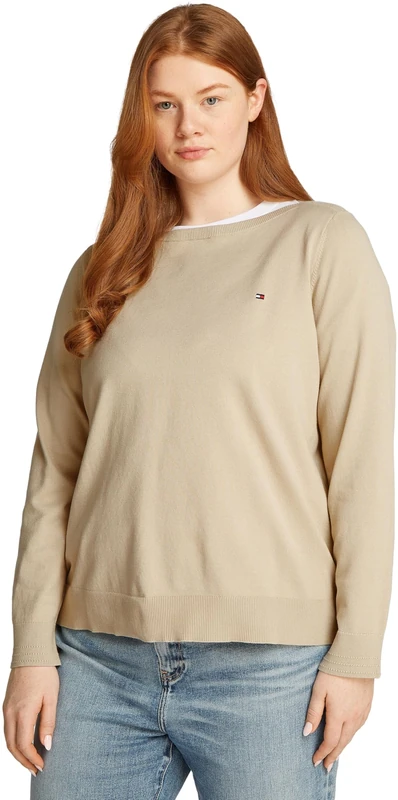 Tommy Hilfiger Women’s Jersey Stitch Boat Neck Jumper, Beige (Sandalwood), 20