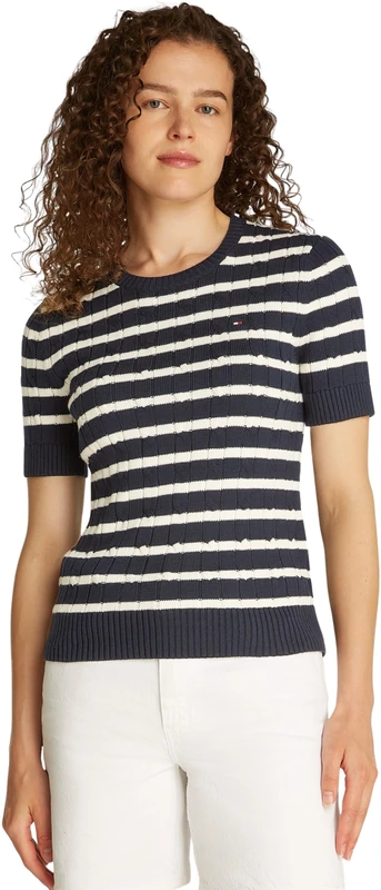 Tommy Hilfiger Women's Knitted Jumper, Multicolor (Dark Night Navy/Ivory Petal STP), L