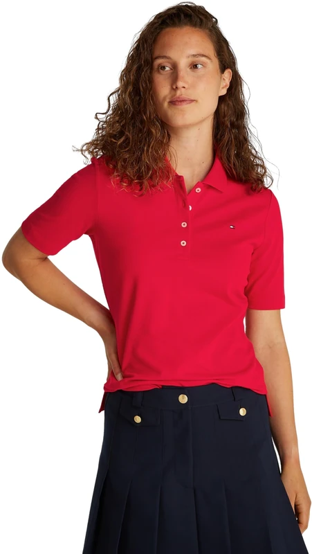 Tommy Hilfiger Women's Regular Fit Short Sleeve Polo Shirt, Red (Primary Red), L