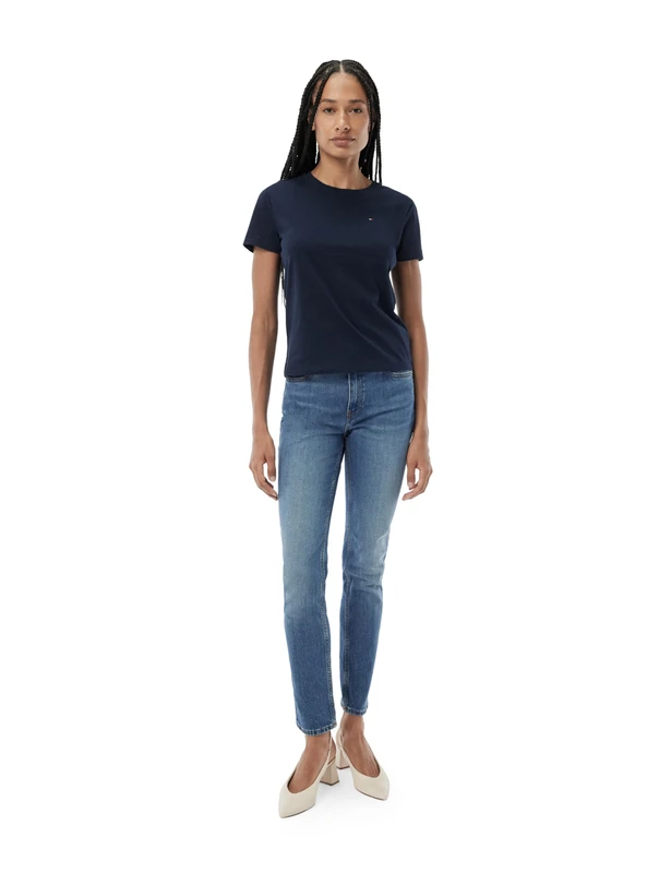 Tommy Hilfiger Women’s Short Sleeve Round Neck Slim T-Shirt, Blue (Dark Night Navy), XL