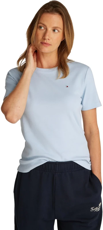 Tommy Hilfiger Women’s Short Sleeve Round Neck Slim Cody T-Shirt, Blue (Breezy Blue), XL