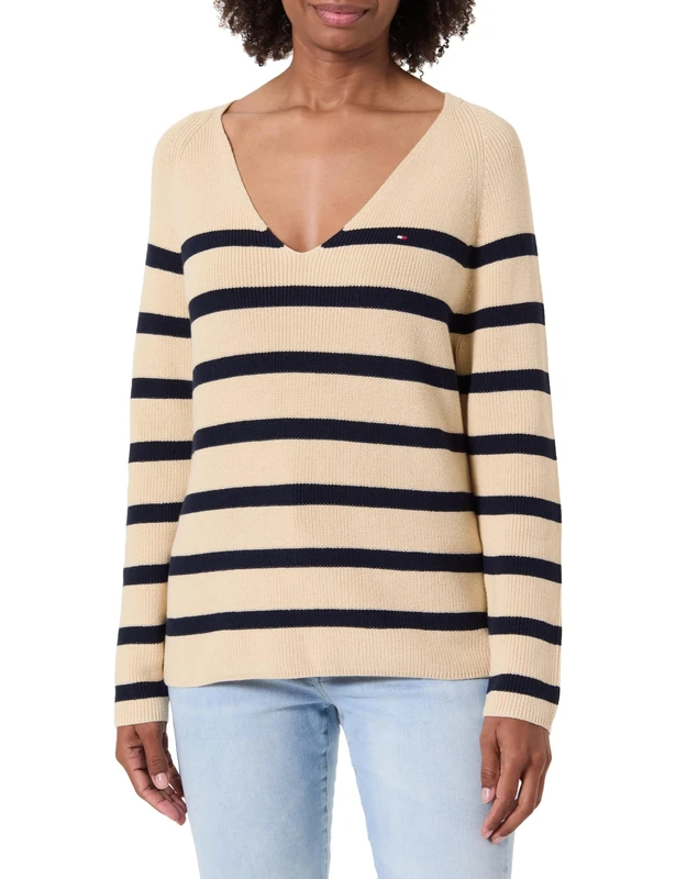Tommy Hilfiger Women's CO Cardi Stitch V-NK LS WW0WW44452, White, XS