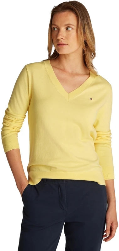 Tommy Hilfiger Women's V-Neck Jersey Jumper, Yellow (Citronella), XXS