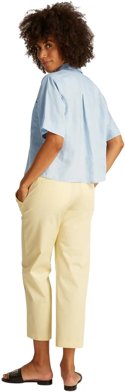 Tommy Hilfiger Women’s Short Sleeve Relaxed Fit Linen Shirt, Blue (Breezy Blue), 12