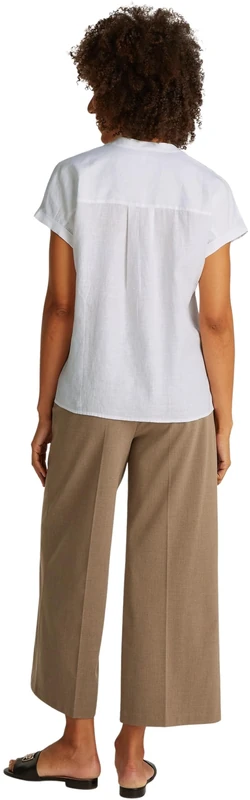 Tommy Hilfiger Women’s Short Sleeve Collarless Linen Blouse, White (Th Optic White), 8