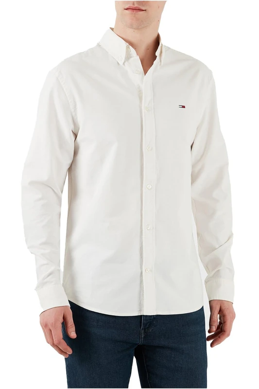 Tommy Jeans Men TJM REG Oxford Shirt EXT L/S Shirt, White, XXL