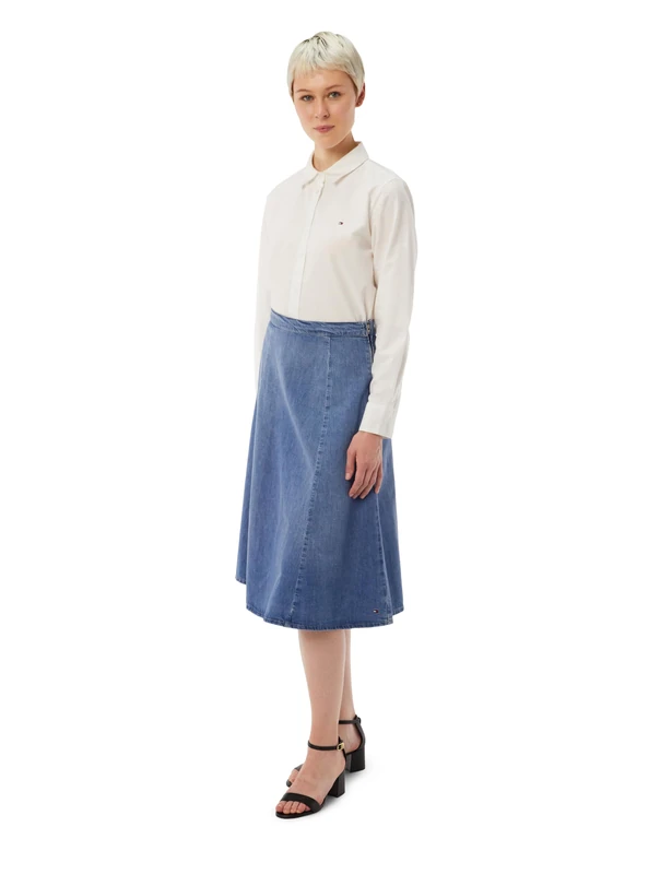 Tommy Hilfiger Women’s Flare Uma Denim Midi Skirt with Belt, Blue (Uma), 4