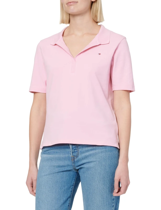 Tommy Hilfiger Women’s 1985 Short Sleeve Regular Fit Pique Polo Shirt, Pink (Classic Pink), XS