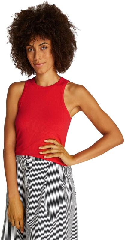 Tommy Hilfiger Women’s Slim Rib Stretch Tank Top, Red (Primary Red), XXL
