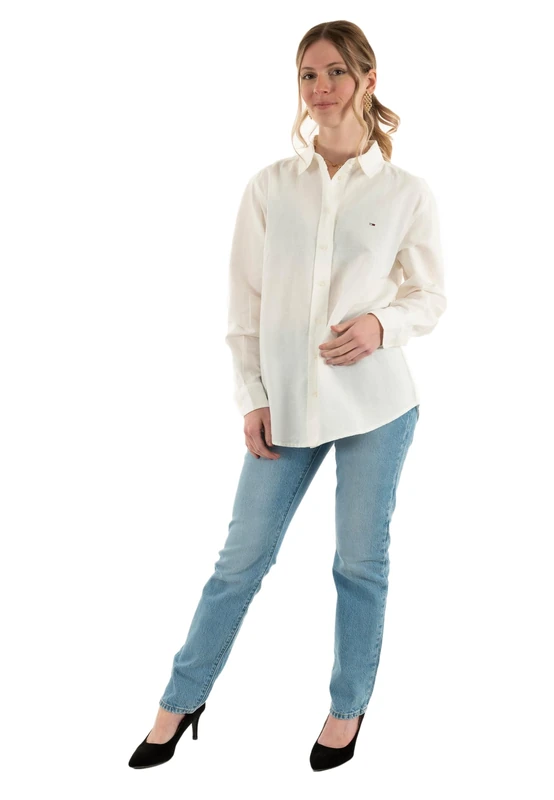 Tommy Jeans Womens Tjw RLX Linen Dw0dw20292 L/S Shirt, White (Ecru), XL UK