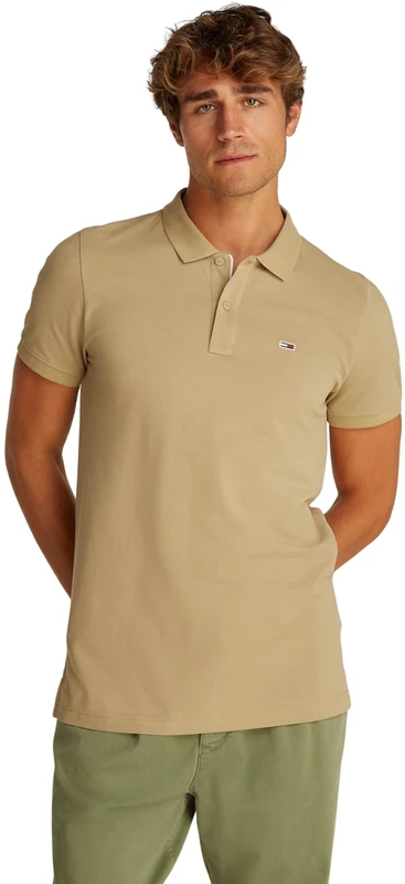 Tommy Jeans Men’s Short Sleeve Placket Slim Fit Polo Shirt, Beige (Relic Tan), 3XL