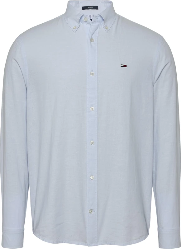 TOMMY JEANS TJM REG Linen Blend LS Shirt EXT L/S Shirt Men's, Blue (Sweet Blue), XXL