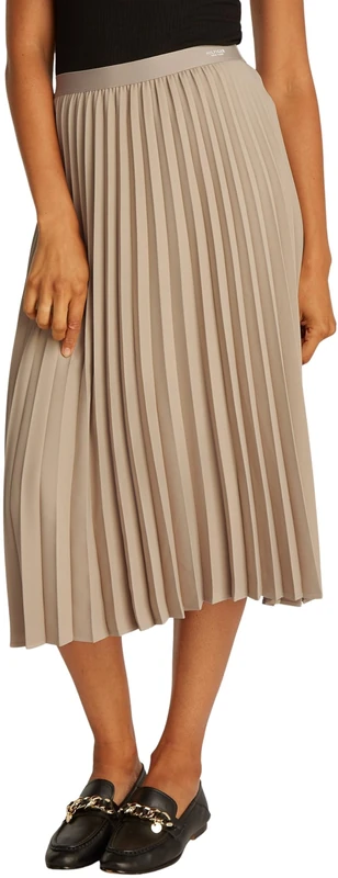 Tommy Hilfiger Women's Fluid Pleated Pull ON MIDI Skirt WW0WW43886, Beige, 44