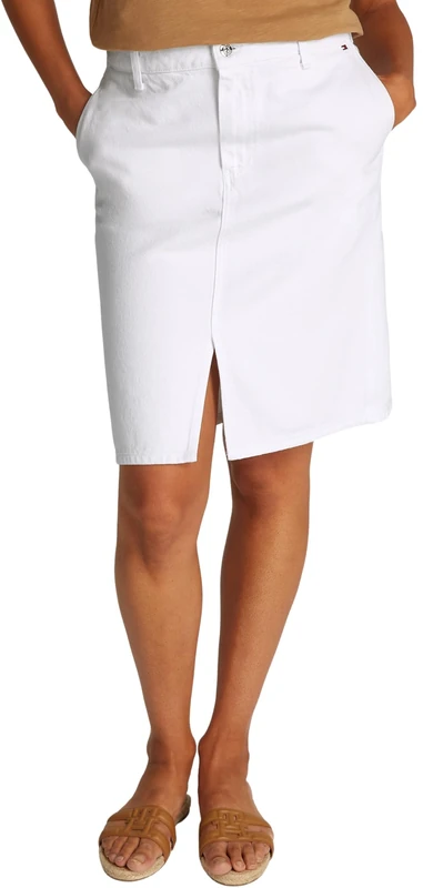 Tommy Hilfiger Women’s Straight Knee Length Denim Skirt, White (Th Optic White), 8