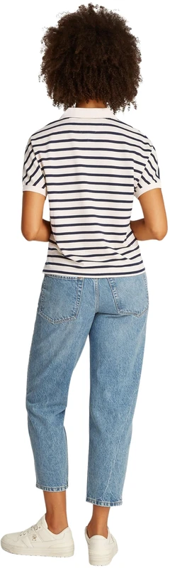 Tommy Hilfiger Women’s Short Sleeve Relaxed Lyocell Polo Shirt Without Button Placket, Multicolor (Calico/Dark Night Navy STP), L