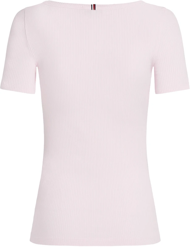 Tommy Hilfiger Women’s Short Sleeve Ribbed 5X2 Slim Fit T-Shirt, Pink (Light Pink), L