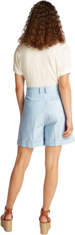 Tommy Hilfiger Women's Pleated High Waist Linen Mix Shorts, Blue (Breezy Blue), 4