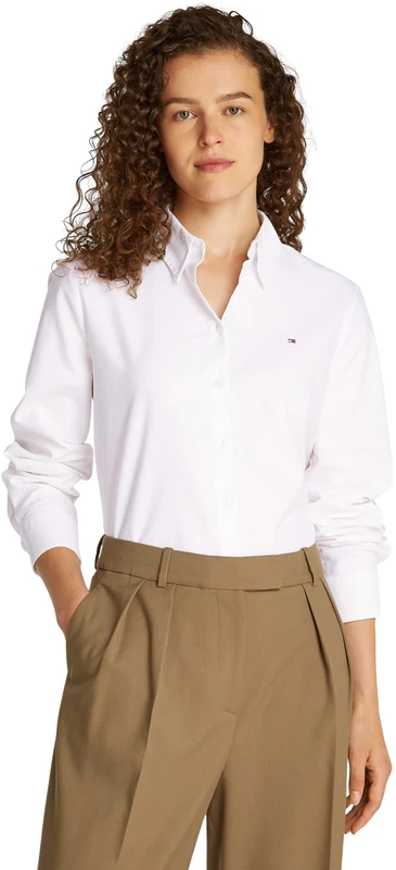 Tommy Hilfiger Women’s Relaxed Fit Oxford Shirt, White (Th Optic White), 14