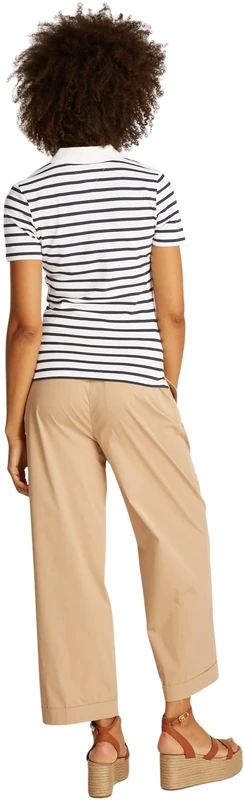 Tommy Hilfiger Women's Short Sleeve Slim Fit Polo Shirt, Multicolor (Breton Ecru/Dark Night Navy STP), XS