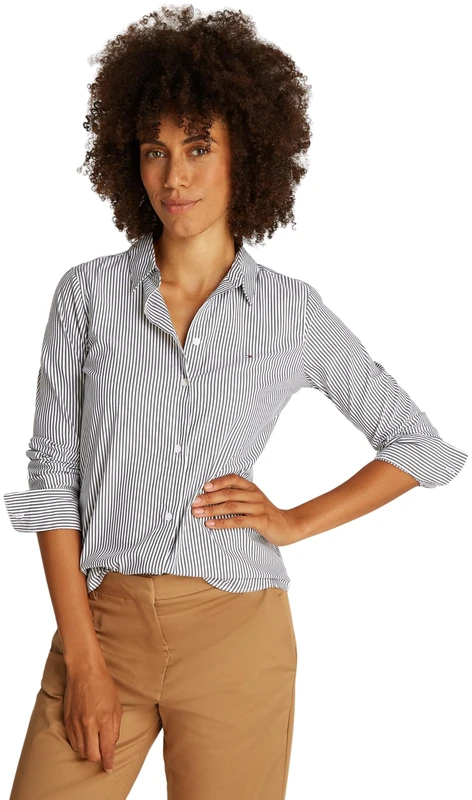 Tommy Hilfiger Women’s Regular Fit Poplin Shirt, Multicolor (Classic Ithaca/Dark Night Navy), 10