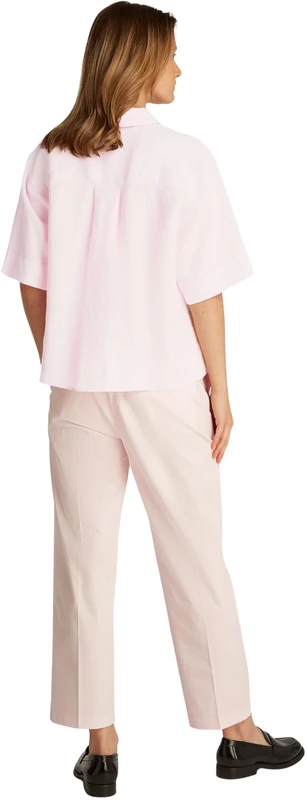 Tommy Hilfiger Women’s Short Sleeve Relaxed Fit Linen Shirt, Pink (Light Pink), 14