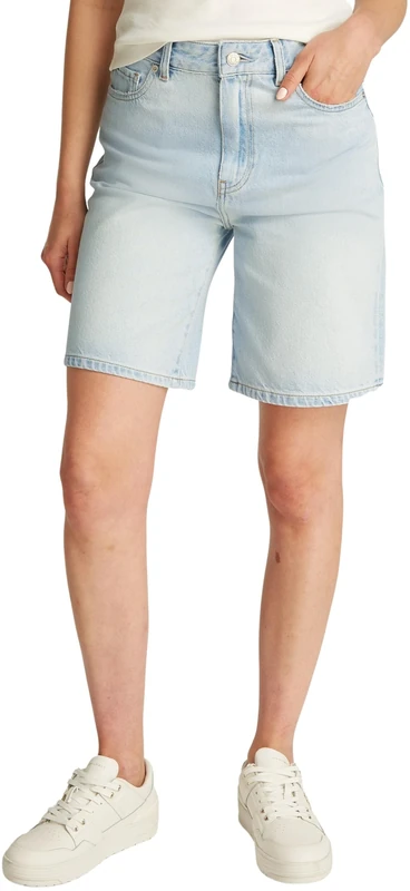 Tommy Hilfiger Women's High Waist Bermuda Denim Shorts, White (Sky), 34W