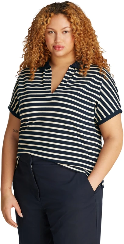 Tommy Hilfiger Women’s Short Sleeve Relaxed Fit Lyocell Polo Shirt, Multicolor (Dark Night Navy/Calico STP), 22