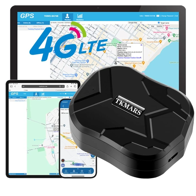 TKMARS GPS Tracker for Car 4G 10000Mah 160 Days Standby, Magnetic Waterproof Realtime Worldwide Tracking no Subscription with Free APP, Anti-Lost Notification for Motorcycle Fleet Truck