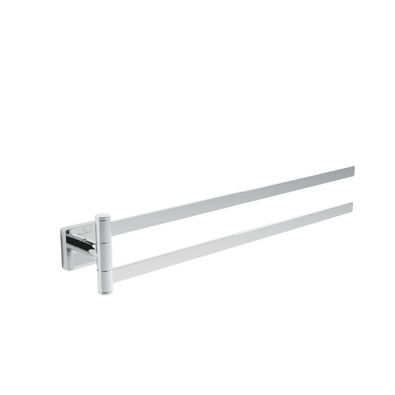Villeroy & Boch Elements - Striking Double Arm Towel Rail Bathroom Wall Mounted Towel Rail Brass Bath Towel Rail Square Length 410 mm Chrome