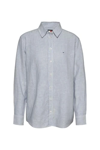 Tommy Jeans Womens Tjw RLX Linen Dw0dw20292 L/S Shirt, Blue (Colorado Blue/Stripe), XL UK