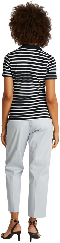 Tommy Hilfiger Women's Short Sleeve Slim Fit Polo Shirt, Multicolor (Dark Night Navy/Ecru STP), XXS