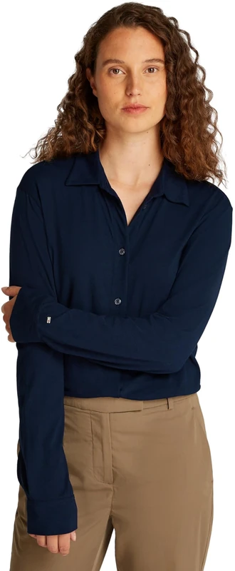 Tommy Hilfiger Women’s Casual Regular Fit Shirt, Blue (Dark Night Navy), XS