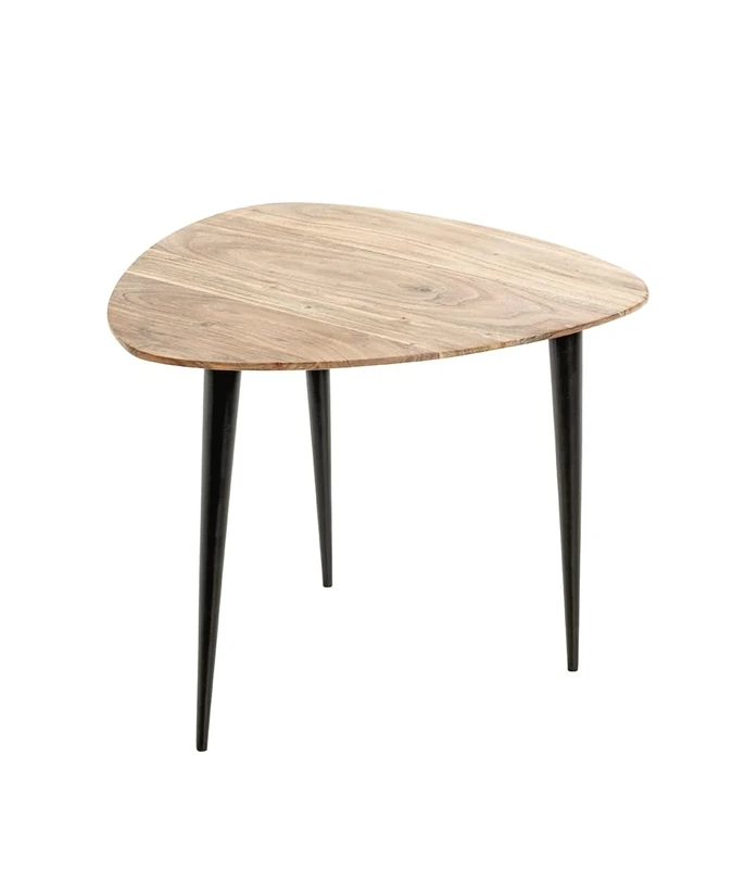 HAKU Möbel End Table Acacia, Black, Solid Wood, Metal - Size: W 55 cm X H 46 cm X D 55 cm, Style: Modern