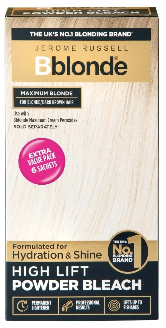 Jerome Russell Bblonde High Lift Bleach Powder - Hair Bleach for Blonde to Dark Brown Hair Colour with Mineral Oils for Hair Care, Blonde Hair Dye Lifts 6-9 Shades, Pack of 6 Sachets inside (6 X 25g)