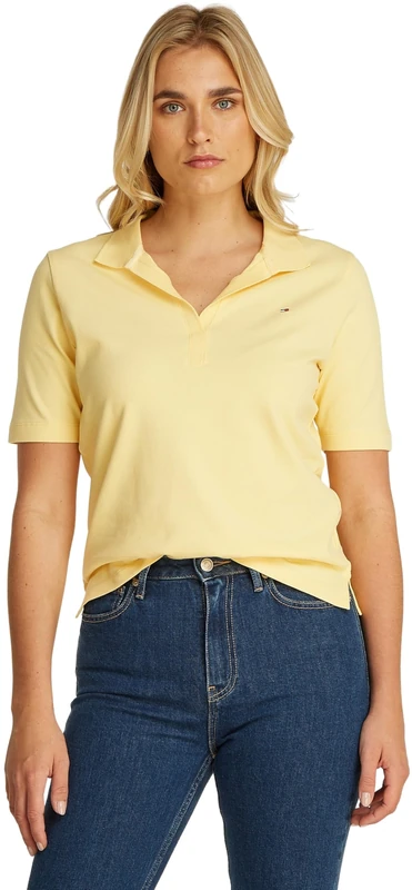 Tommy Hilfiger Women’s 1985 Short Sleeve Regular Fit Pique Polo Shirt, Yellow (Citronella), XL