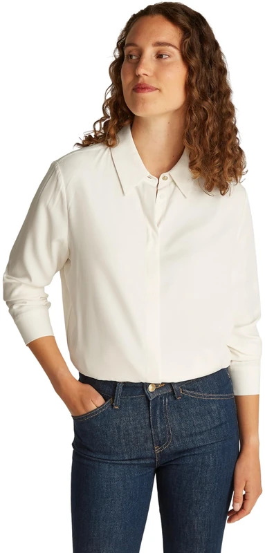 Tommy Hilfiger Women’s Regular Fit Soft Viscose Shirt, Off-White (Ivory Petal), 16