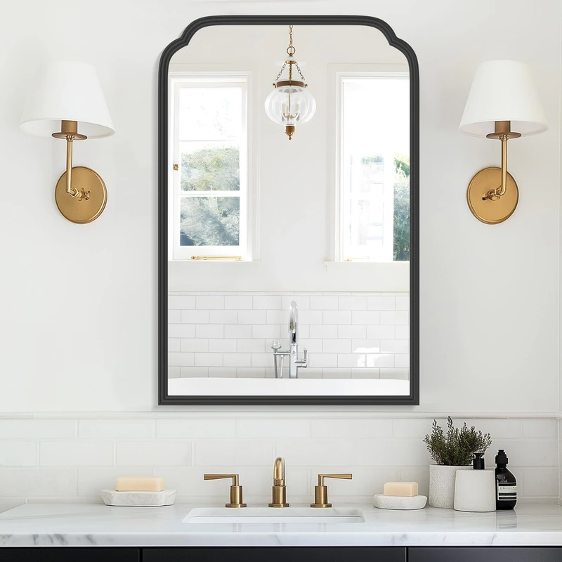 Ferytange 20X30 Inch Black Metal Framed Bathroom Mirror for Wall, Matte Black Bathroom Vanity Mirror, Rectangular Rounded Decor Mirror Anti-Rust, Tempered Glass (Black 20" x 30")