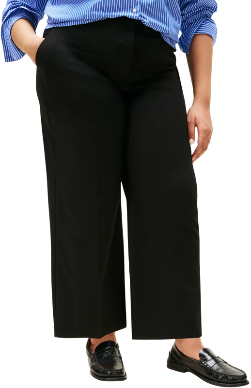 Tommy Hilfiger Women’s Stretch Wide Leg Cropped Trousers, Black (Black), 18