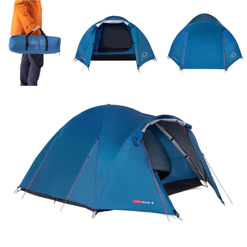 KADVA CAMPdome 3 Pop-Up Tent for 3 People, 270 x 210 x 125 cm, Waterproof, Lightweight and Durable, Fibreglass Frame, Ideal for Camping and Hiking (Blue)