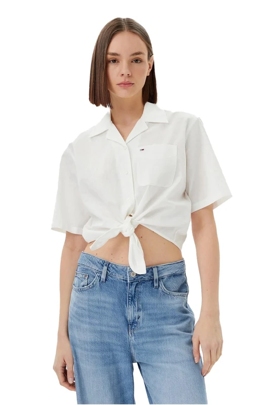 Tommy Jeans Womens Tjw CRP Linen Dw0dw20286 S/S Shirt, White (Ecru), XL UK