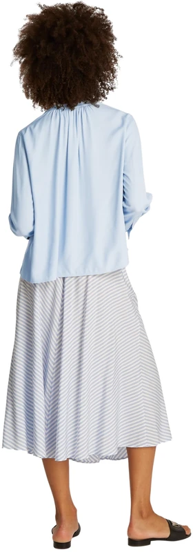 Tommy Hilfiger Women's Soft Viscose V-Neck LS Blouse WW0WW44049, Blue, 34