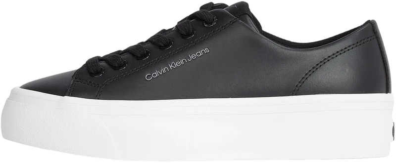 Calvin Klein Women’s Flatform Low Top Vulcanised Trainers, Black (Black/Bright White), 5