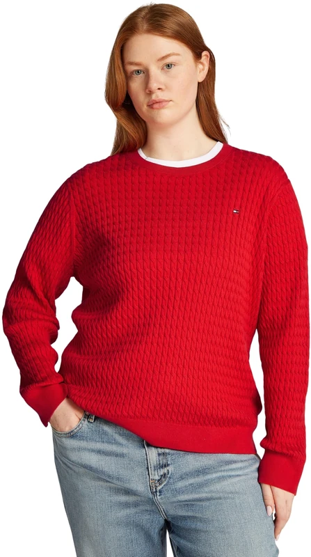 Tommy Hilfiger Women’s Cable Knit Round Neck Jumper, Red (Primary Red), 20