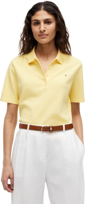 Tommy Hilfiger Women's Regular Fit Short Sleeve Polo Shirt, Yellow (Citronella), XXS