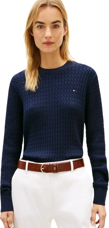 Tommy Hilfiger Women’s Fine Cable Knit Jumper, Blue (Dark Night Navy), M