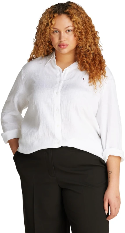 Tommy Hilfiger Women’s Relaxed Fit Linen Shirt, White (Th Optic White), 26
