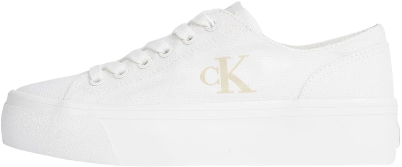 Calvin Klein Women’s Low Top Vulcanised Flatform Trainers, White (Triple Bright White), 8