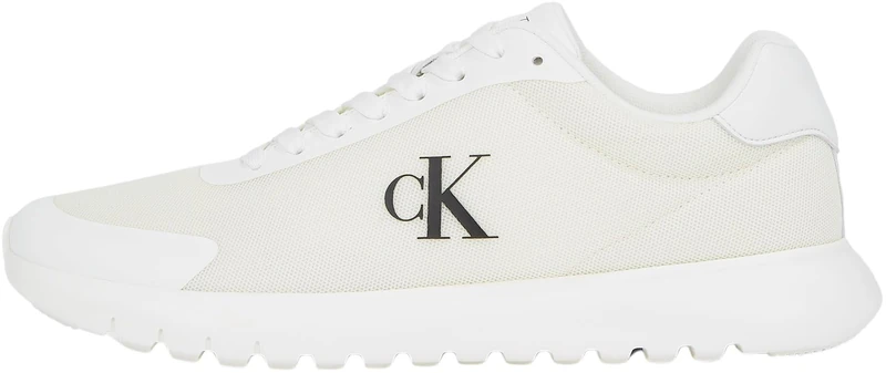 Calvin Klein Men’s Eva Mesh Runner Trainers with Logo, White (Triple Bright White), 7