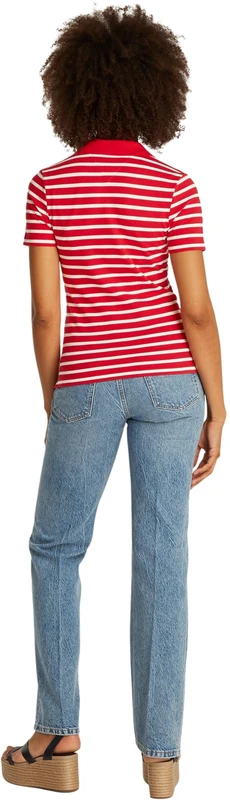 Tommy Hilfiger Women's Short Sleeve Slim Fit Polo Shirt, Multicolor (Primary Red/Ecru STP), XXL