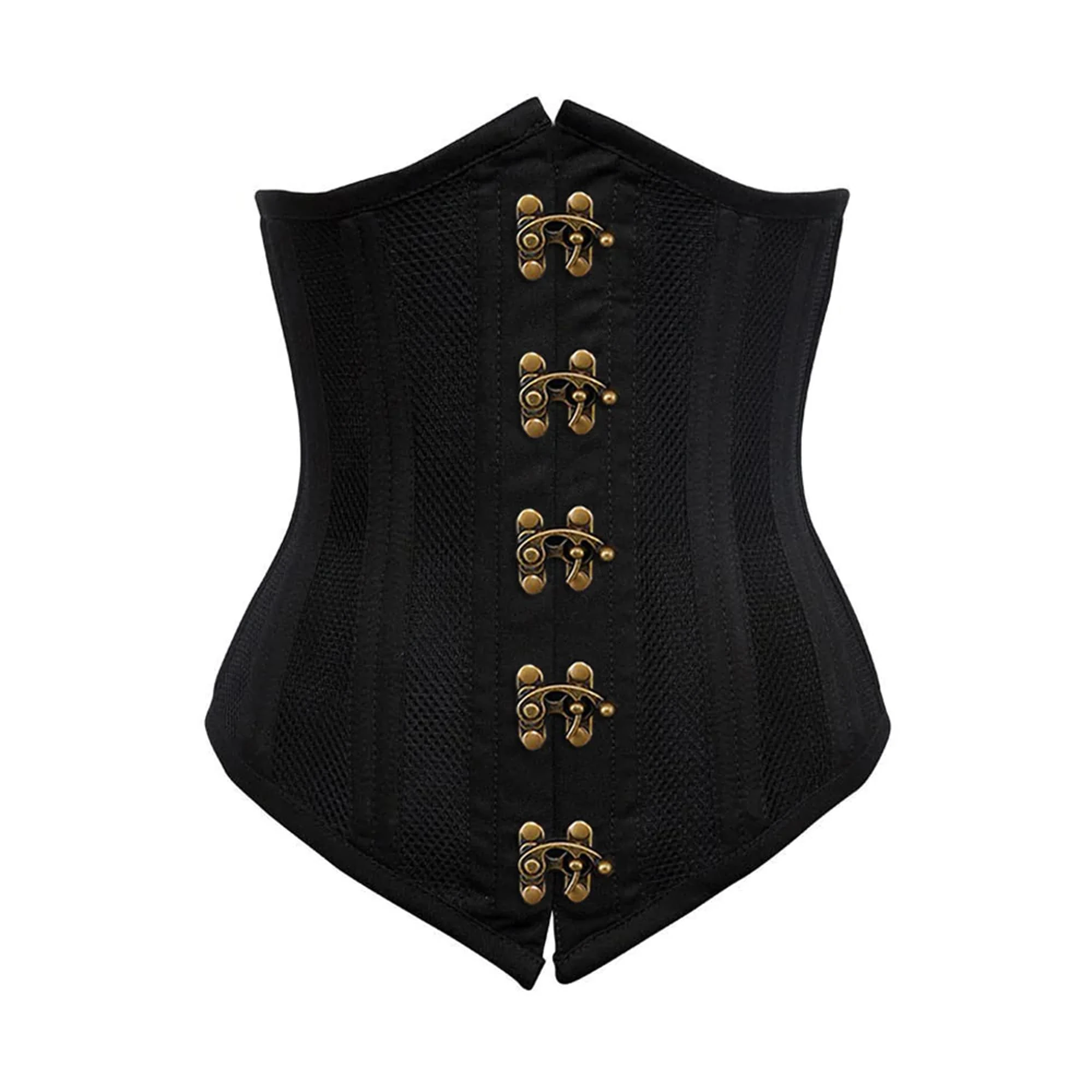 CorsetsNmore Women’s Black Cotton & Mesh Antique Clasps Steampunk Costume Longline Underbust Corset